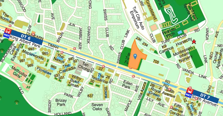 Dunearn Green location map showing the site outlined along Dunearn Road near Sixth Avenue